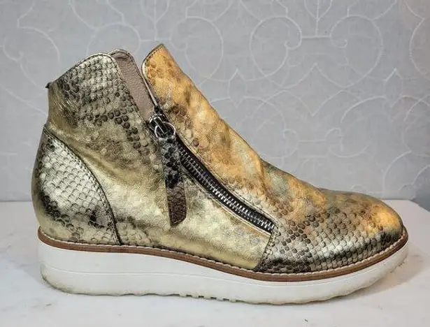 SILENT D Anthro OHMY Booties EU 38 US 7.5 Gold Leather Snakeskin Zipper Ankle