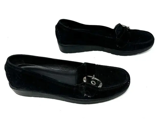 Stuart Weitzman  Size 10 Flats Black Suede Loafers Stitched Buckle Slip On Casual - Image 3