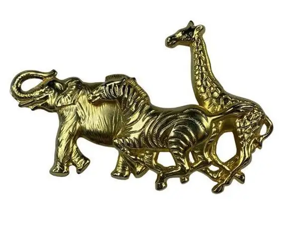 Premier Designs Animal Safari Brooch Vintage Gold Tone Elephant Zebra Giraffe
