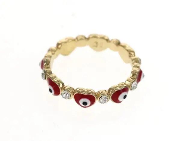 Gold Plated Red Heart Evil Eye Ring