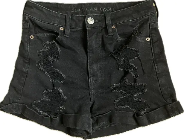 American Eagle Black Distressed Mom Shorts