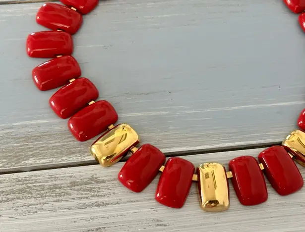 Napier Amazing Vintage Statement Necklace W Red & Gold Tone Links Pat#