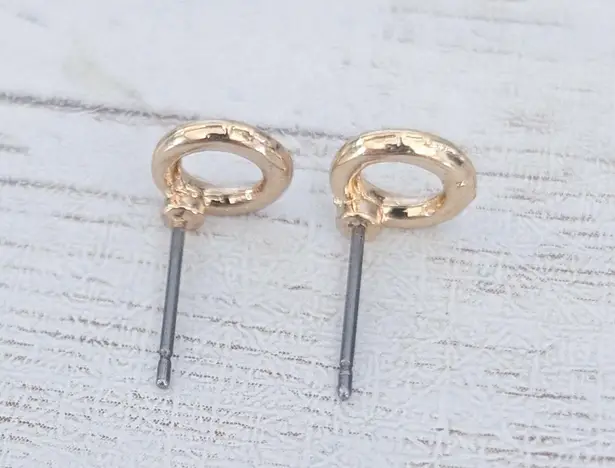 Gold Tone Dainty Circle Stud Earrings