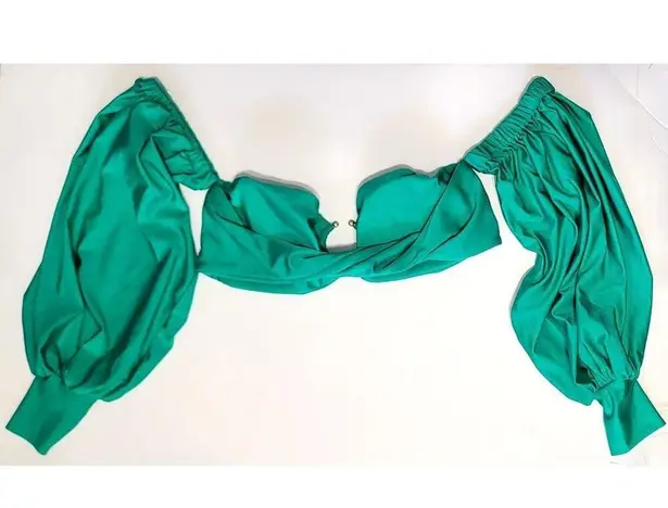 EgoSwim Off the Shoulder Puff Sleeve Swim Bikini Top Green XL