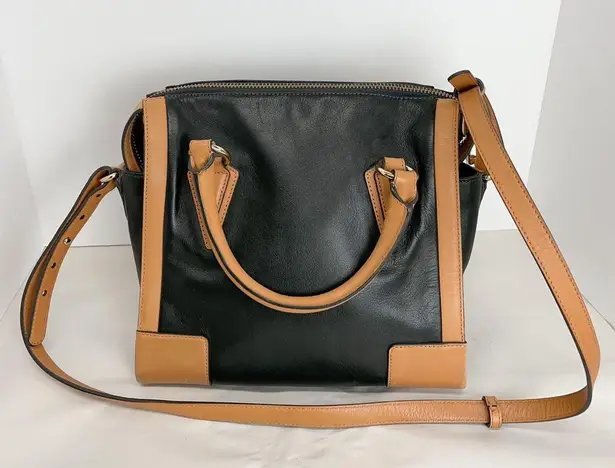 Pour La Victoire  Black Tan Leather Crossbody Bag