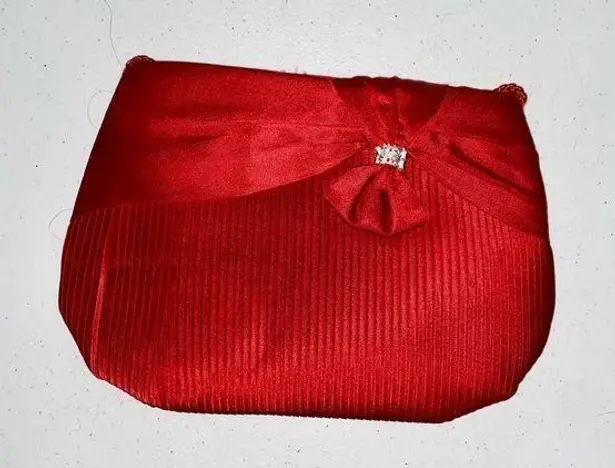 Vintage Pacific Express Rhinestone Bow Pleated Clutch Purse Bag Red
