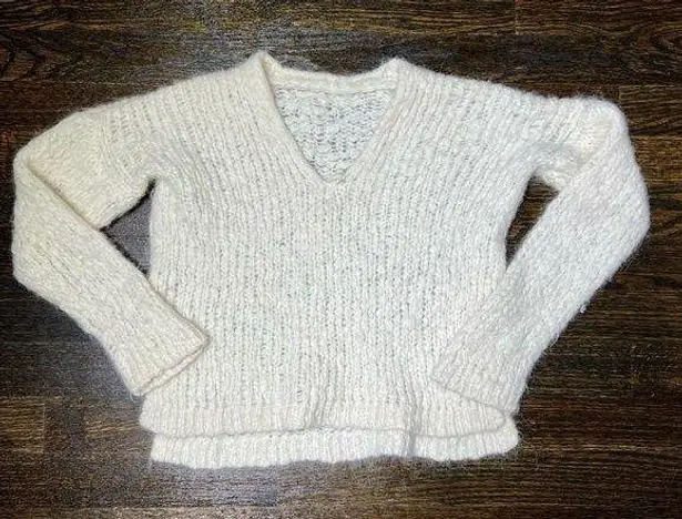 Line The Label White Baby Alpaca & Wool Blend V Neck Cropped Sweater Size XS