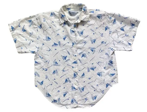 Vintage 1980s Color Cues Abstract Geometric Sailboat Summer Fun Button Down Top White Size undefined