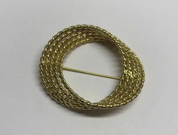 Monet Signed  Costume Brooch Pin - Textured Gold Tone