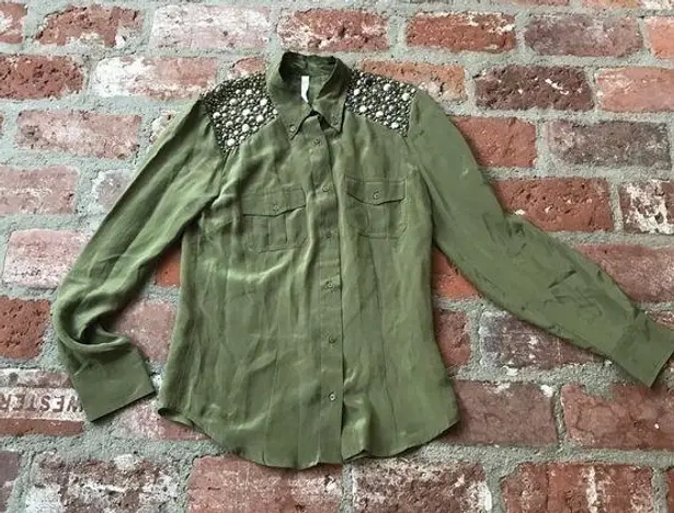 Love Sam Green beaded silk blouse