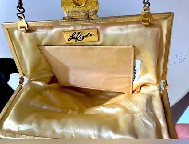 La Regale VTG Gold Color Rhinestone Handbag Clutch or Shoulder Bag WITH CHAIN