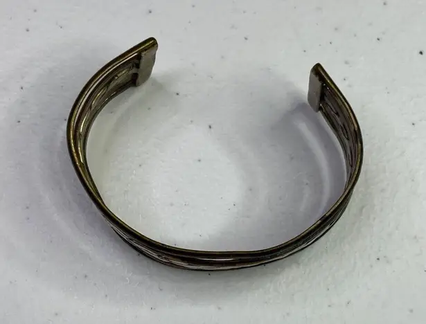 Vintage Mixed Metal Copper & Brass Open Cuff Bracelet With Braided Design Orange