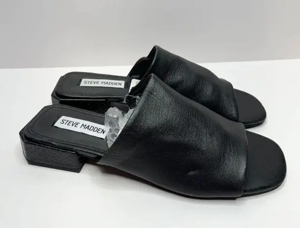 Steve Madden  Sandals Size 6.5 Black Leather Open Toe Block Heel