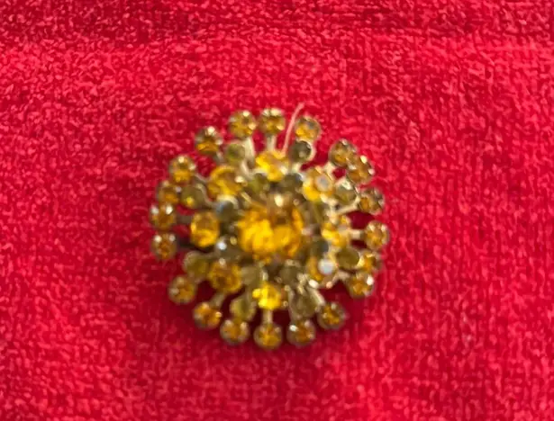 Gold Sunburst Brooch with Amber Center Stone