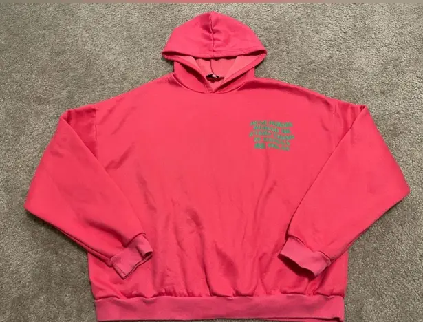 Edikted Women’s  “Everything Is Going To Be Okay” Hoodie Pink Green Size XL