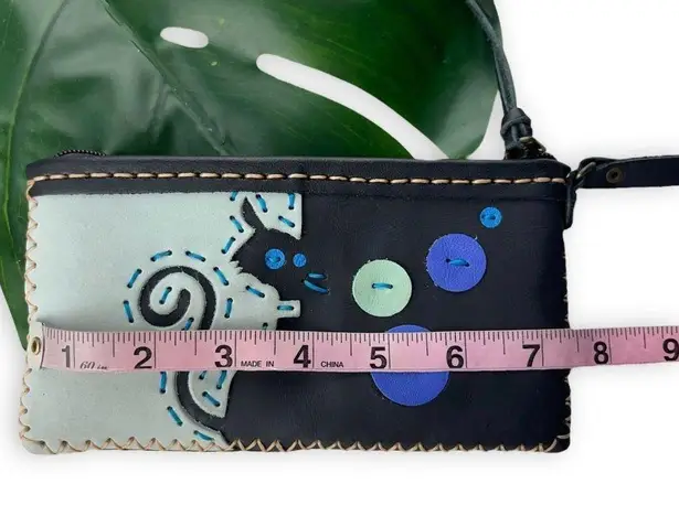 Handmade Deco Art Cat Wristlet Wallet | Coin Purse Blue