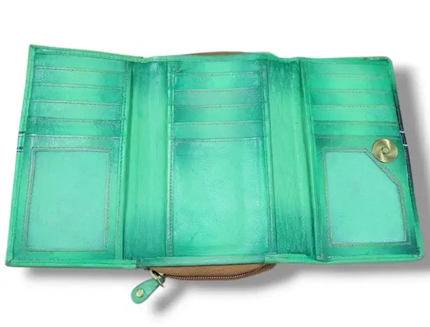 Magnifique Wallet Leather Trifold Wallet Butterfly Floral Hand Painted Wallet Green