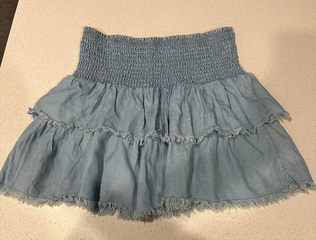 Aerie Rock 'n' Ruffle Tiered Ruffle Blue Mini Skirt