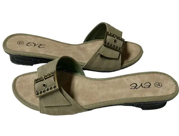 Eve Buckle Sandal Slides Low Heel Khaki Color Size 11 Brown