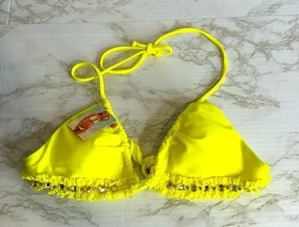 Victoria's Secret Victoria’s Secret Y2K neon yellow bling bikini top size small