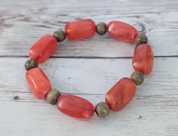 Vintage Stretch Bracelet Deep Orange & Tan
