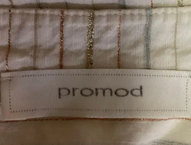 Promod White Striped Button Down Long Sleeve Career Office Blouse Shirt Top 10