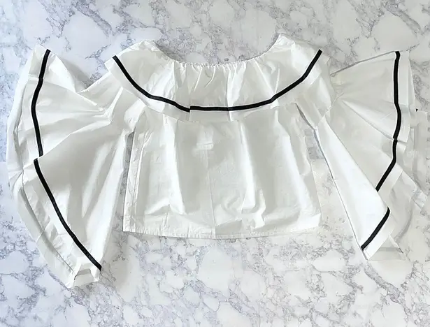 Central Park West New Flared Sleeve Off The Shoulder Top White Black