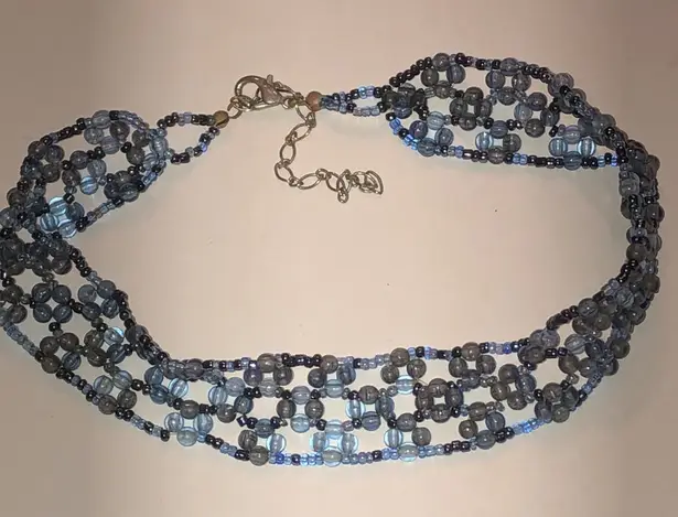 Elegant Blue Seed Bead Beaded Boho Choker Necklace
