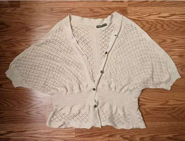Frapbois Button Crochet Knit Cardigan One Size Balletcore Boho Cottage Peasant Tan - Image 1