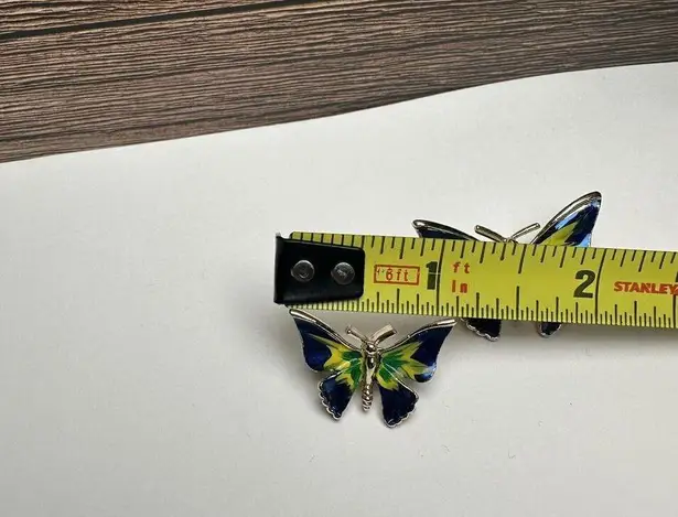 Butterfly Insect Blue Yellow Green Enamel Brooch Pin Gold Tone Set Of 2