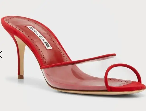 Manolo Blahnik Jadifa 70MM PVC & Suede Mules