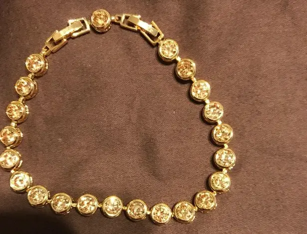 Bracelet Gold Plated w/ Round Yellow Stones; 2 Clasps NWOT Never Worn