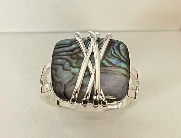 Silver Sparkle Allure Green Abalone Ring Size 9
