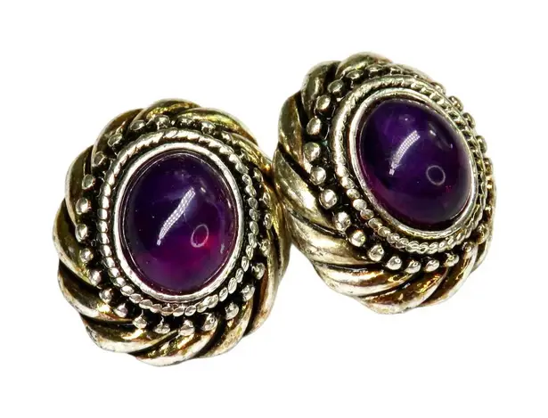 80s Vintage Avon Purple & Gold Stud Earrings Chunky Retro Glam Grandmacore