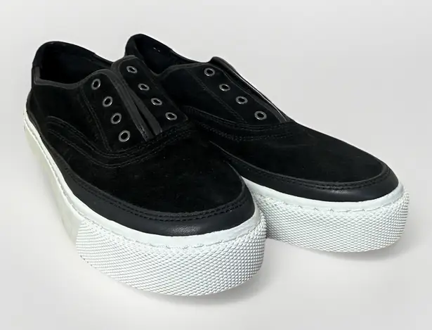 AllSaints Womens 37 Black Suede Slip On Platform Sneakers Casual Streetwear Shoe Size 6.5