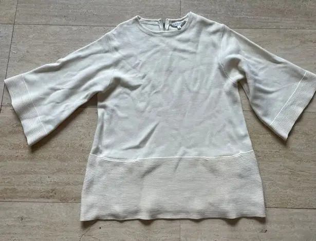 LK Bennett L.K. Bennett Cream wool blend Bell Sleeve Knit Top Ribbed Hem Elegant Workwear M