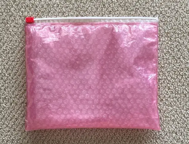 Glossier Bubble Pink Zipper Cosmetic Bag Pouch Slide Closure Like New 10.5” x 9”