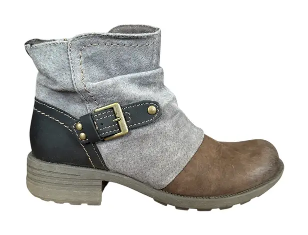 Earth Origins Phoenix leather and suede ankle boot gray brown black size 6 1/2 M
