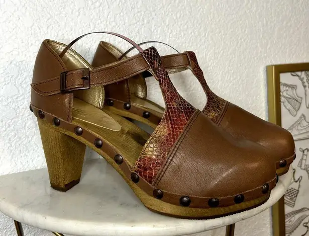 Sanita Danish Mary Jane Clog Womens Size 40 T Strap Camel Animal Print Brown