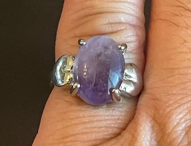 Amethyst Oval purple S925 silver ring size 6.5