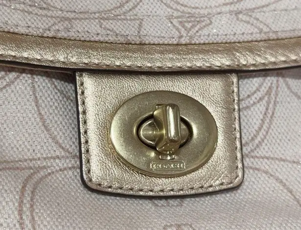 Coach  F19231 Penelope Linen Cream Metallic Signature Optic Tote Handbag