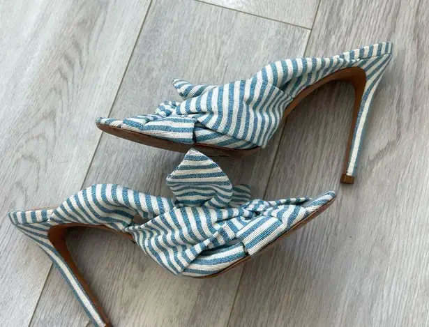 Schutz Striped Bow Open Toe Heels Sandals Blue White (size 8)