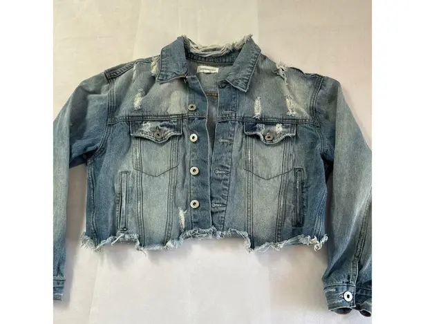 Dance & Marvel Womens Distressed Cropped Denim Jacket S