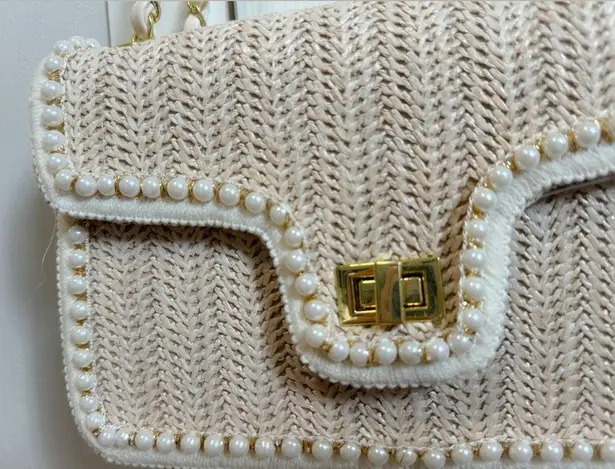 Faux Pearl Straw Braid Purse/Shoulder Bag