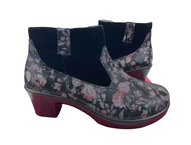 Alegria *New Hayden-579 Floral Ankle Booties Womens 38 Black Velvet Comfort Zip