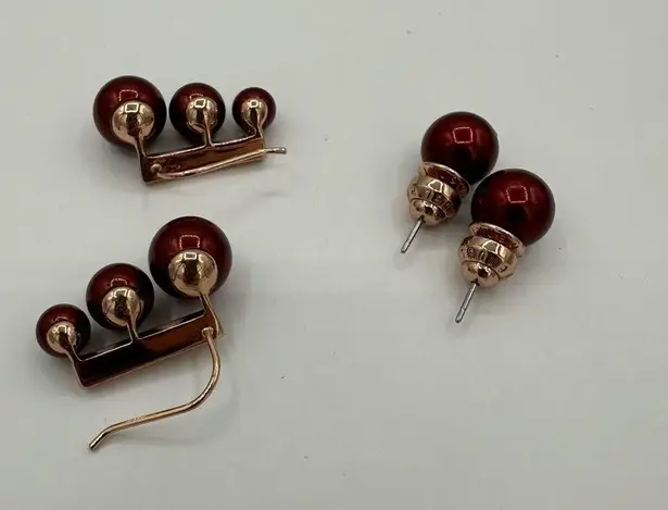 Henri Bendel 2 Sets Garnet Pearl Studs Rhinestone Ear Climbers Pierced