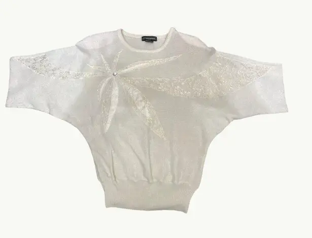 Counterparts Vintage Ivory Boho Sweater With Embroidered Floral Design Size S