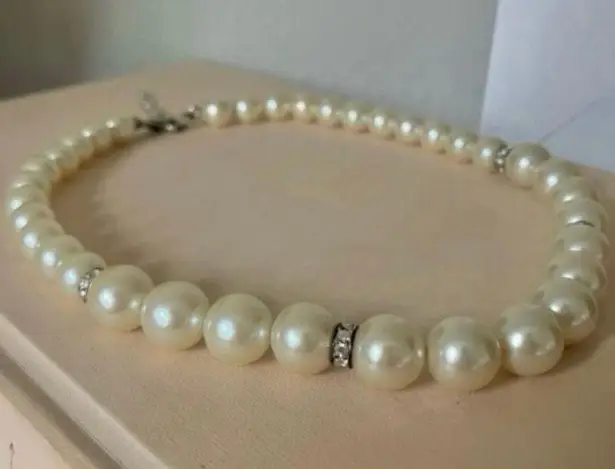 Pearl & Rhinestone Necklace Vintage “Eudora” Elegant Classic Minimal Pearlcore White