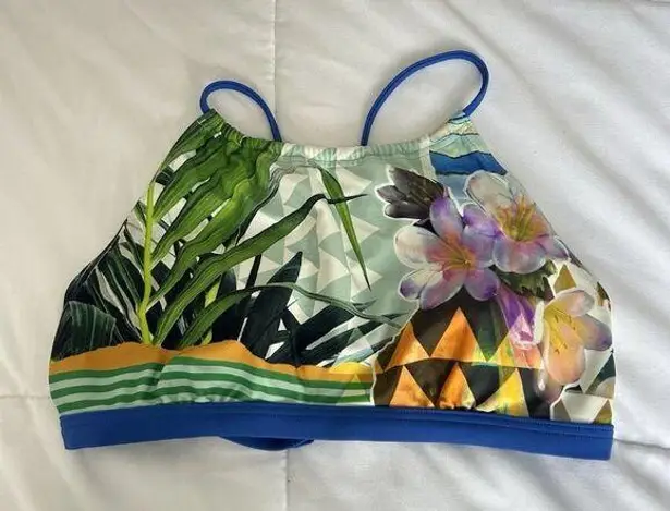 prAna Womens Bikini Top Medium M Floral Comfort High Neck Open-Back Cross Strap