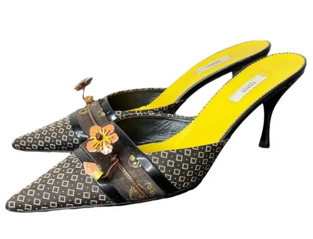 Prada Calzature Donna Adjustable Flower Rhombus Diamond Mule Heels 40 Brown Orange Yellow